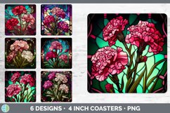 Bundle of six Watercolor Carnations Square Coaster designs.