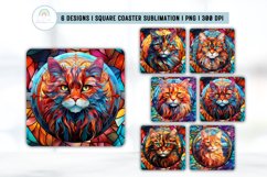 Stained Glass Colorful Cat Square Coaster Sublimation PNG Product Image 1