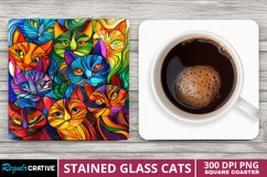 Stained Glass Cats Square Coaster Sublimation Product Image 1
