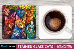 Stained Glass Cats Square Coaster Sublimation Product Image 1