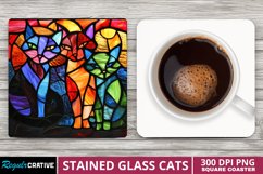 Stained Glass Cats Square Coaster Sublimation Product Image 1