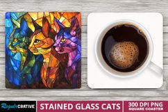 Stained Glass Cats Square Coaster Sublimation Product Image 1