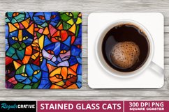 Stained Glass Cats Square Coaster Sublimation Product Image 1
