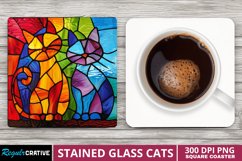 Stained Glass Cats Square Coaster Sublimation Product Image 1
