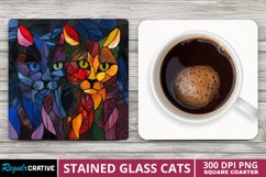 Stained Glass Cats Square Coaster Sublimation Product Image 1