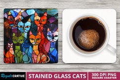 Stained Glass Cats Square Coaster Sublimation Product Image 1
