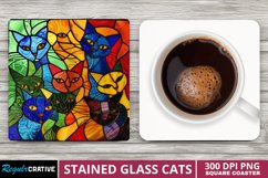 Stained Glass Cats Square Coaster Sublimation Product Image 1