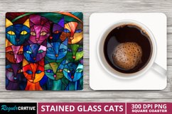 Stained Glass Cats Square Coaster Sublimation Product Image 1
