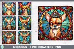 Bundle of six Painted Glass Chihuahuas Square Coaster designs.