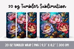 Stained Glass Flowers Sublimation | Floral Tumbler Wrap PNG Product Image 1
