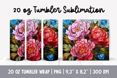 Stained Glass Flowers Sublimation | Floral Tumbler Wrap PNG Product Image 1