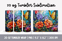 Stained Glass Flowers Sublimation | Butterfly Tumbler Wrap Product Image 1