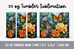 Stained Glass Flowers Sublimation | Butterfly Tumbler Wrap Product Image 1