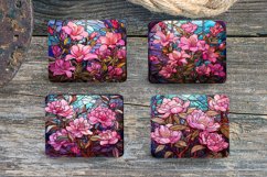 Stained Glass Flowers-4&quot; Coaster Sublimation -PNG Design Product Image 1