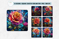 Stained Glass Colorful Rose Square Coaster Sublimation Product Image 1