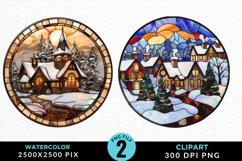 Stained Glass Cozy Winter Houses Artwork Clipart Product Image 1