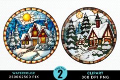 Stained Glass Cozy Winter Houses Exquisite Clipart Product Image 1