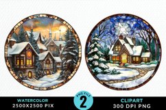 Stained Glass Cozy Winter Houses Exquisite Clipart Product Image 1