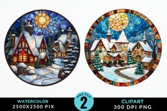 Stained Glass Cozy Winter Houses Artwork Clipart Product Image 1