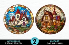 Stained Glass Cozy Winter Houses Artwork Clipart Product Image 1