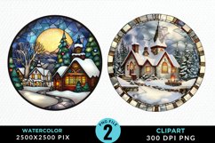 Stained Glass Cozy Winter Houses Artwork Clipart Product Image 1