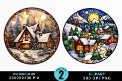 Stained Glass Cozy Winter Houses Artwork Clipart Product Image 1