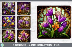 Bundle of six Floral Crocuses Square Coaster designs.