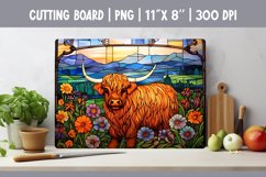 Stained Glass Highland Cow Kitchen Cutting Board Sublimation Product Image 1