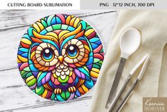 Owl Stained Glass| Round Cutting Board Sublimation Product Image 1