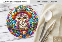 Owl Stained Glass| Round Cutting Board Sublimation Product Image 1