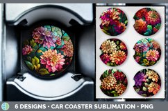 Bundle of six Watercolor Dahlias Car Coaster designs.