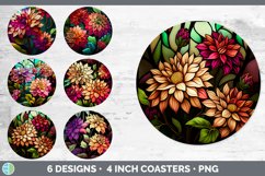 Bundle of six Watercolor Dahlias Round Coaster designs.