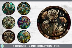 Bundle of six Floral Dandelions Round Coaster designs.