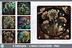 Bundle of six Floral Dandelions Square Coaster designs.