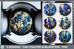 Bundle of six Watercolor Delphiniums Car Coaster designs.