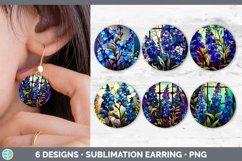 Bundle of six Watercolor Delphiniums Round Earrings designs.