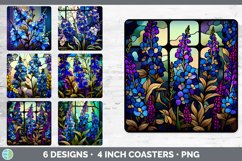 Bundle of six Watercolor Delphiniums Square Coaster designs.