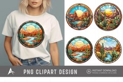 Watercolor Stained Glass Desert Oasis Clipart Product Image 1