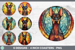 Bundle of six Painted Glass Doberman Pinschers Round Coaster designs.