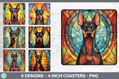 Bundle of six Painted Glass Doberman Pinschers Square Coaster designs.