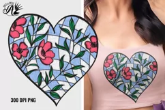 Stained Glass Dog Rose on a Checkered Heart PNG Product Image 1