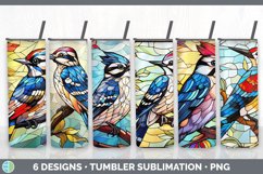 Bundle of six Painted Glass Downy Woodpeckers Tumbler designs.