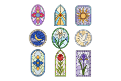 Stained glass window designs with religious and nature symbo Product Image 1