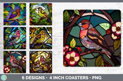 Bundle of six Painted Glass Finches Square Coaster designs.