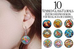 Stained Glass Floral 2 inch Sublimation Designs, Earrings Product Image 1