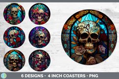 Bundle of six Painted Glass Skulls Round Coaster designs.
