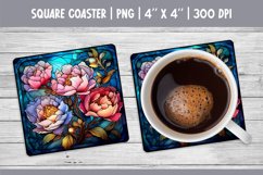Stained Glass Flower Square Coaster Sublimation Design Peony Product Image 1