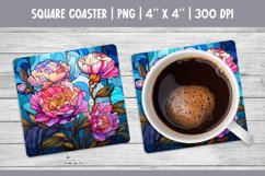 Stained Glass Flower Square Coaster Sublimation Design Peony Product Image 1