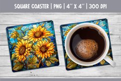 Stained Glass Flower Square Coaster Sublimation Sunflower Product Image 1