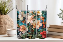 Stained Glass Flowers 20oz Tumbler Sublimation PNG Product Image 1